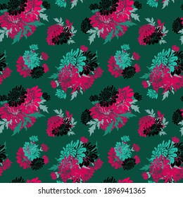 Elegant seamless pattern with chrysanthemum flowers, design elements. Floral  pattern for invitations, cards, print, gift wrap, manufacturing, textile, fabric, wallpapers