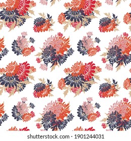 Elegantes, nahtloses Muster mit Chrysanthemumblumen, Design-Elementen. Blumenmuster für Einladungen, Karten, Druck, Geschenkverpackungen, Herstellung, Textilien, Gewebe, Wallpaper