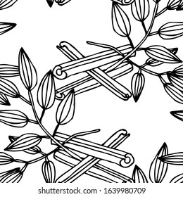 Elegant seamless pattern with cinnamon spices, design elements. Cinnamon pattern for invitations, cards, print, gift wrap, manufacturing, textile, fabric, wallpapers. Food, kitchen, vegetarian theme