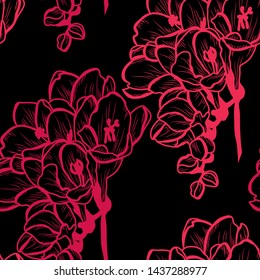 Elegant seamless pattern with clivia (amaryllis) flowers, design elements. Floral  pattern  
