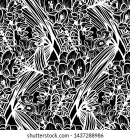 Elegant seamless pattern with clivia (amaryllis) flowers, design elements. Floral  pattern  