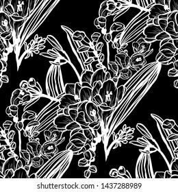 Elegant seamless pattern with clivia (amaryllis) flowers, design elements. Floral  pattern 