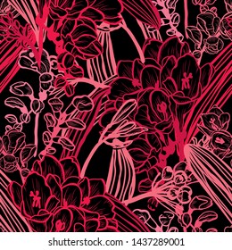 Elegant seamless pattern with clivia (amaryllis) flowers, design elements. Floral  pattern 