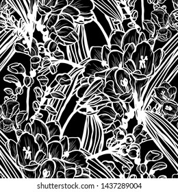 Elegant seamless pattern with clivia (amaryllis) flowers, design elements. Floral  pattern 