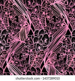 Elegant seamless pattern with clivia (amaryllis) flowers, design elements. Floral  pattern 
