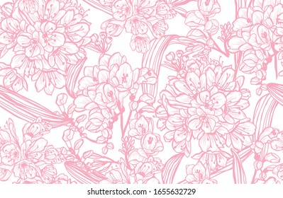 Elegant seamless pattern with clivia flowers, design elements. Floral  pattern for invitations, cards, print, gift wrap, manufacturing, textile, fabric, wallpapers