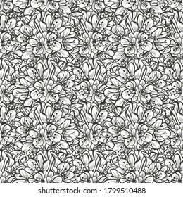 Elegant seamless pattern with clivia flowers, design elements. Floral  pattern for invitations, cards, print, gift wrap, manufacturing, textile, fabric, wallpapers