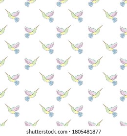 Elegant seamless pattern with colibri birds, design elements. Colibri pattern for invitations, cards, print, gift wrap, manufacturing, textile, fabric, wallpapers. Continuous line art style