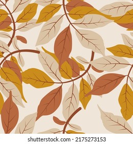 Elegant seamless pattern with colorful autumn leaves. Trendy fall foliage texture. Vector creative design for fabric, print, cover, banner
