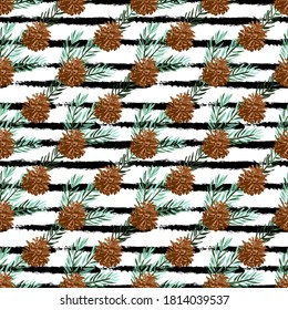 Elegantes, nahtloses Muster mit Tannen und Tannenästen, Designelementen. Wintermuster für Einladungen, Karten, Druck, Geschenkverpackungen, Herstellung, Textilien, Gewebe, Wallpaper