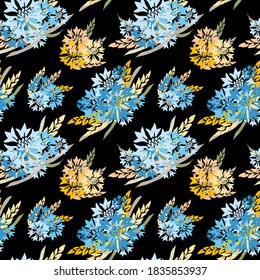 Elegante y sin fisuras con flores de maíz, elementos de diseño. Patrón floral para invitaciones, tarjetas, impresiones, envolturas de regalo, manufactura, textiles, tejidos, papeles pintados