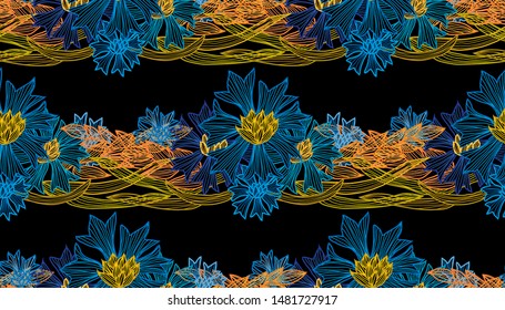 Elegant seamless pattern with cornflowers and wheat, design elements. Floral  pattern for invitations, cards, print, gift wrap, manufacturing, textile, fabric, wallpapers