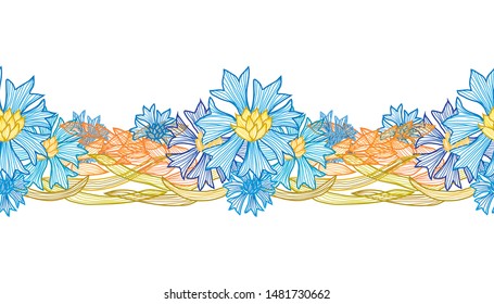 Elegant seamless pattern with cornflowers and wheat, design elements. Floral  pattern for invitations, cards, print, gift wrap, manufacturing, textile, fabric, wallpapers