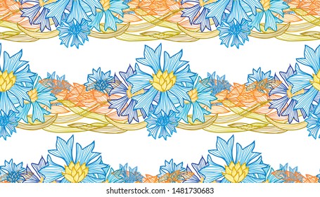 Elegant seamless pattern with cornflowers and wheat, design elements. Floral  pattern for invitations, cards, print, gift wrap, manufacturing, textile, fabric, wallpapers
