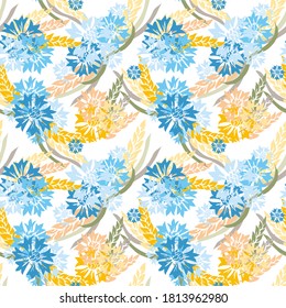Elegant seamless pattern with cornflowers and wheat, design elements. Floral  pattern for invitations, cards, print, gift wrap, manufacturing, textile, fabric, wallpapers