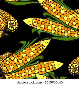 Elegant seamless pattern with corns, design elements. Vegetable pattern for invitations, cards, print, gift wrap, manufacturing, textile, fabric, wallpapers. Food, kitchen, vegetarian theme