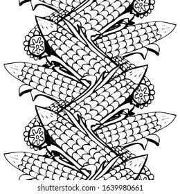 Elegant seamless pattern with corns, design elements. Vegetable pattern for invitations, cards, print, gift wrap, manufacturing, textile, fabric, wallpapers. Food, kitchen, vegetarian theme