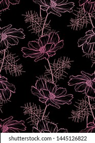 Elegant seamless pattern with cosmos flowers, design elements. Floral  pattern for invitations, cards, print, gift wrap, manufacturing, textile, fabric, wallpapers