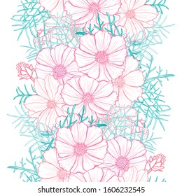 Elegant seamless pattern with cosmos flowers, design elements. Floral  pattern for invitations, cards, print, gift wrap, manufacturing, textile, fabric, wallpapers