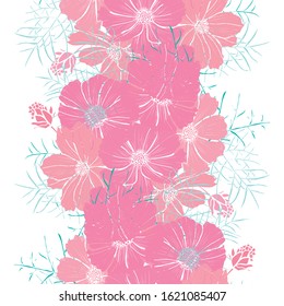 Elegant seamless pattern with cosmos flowers, design elements. Floral  pattern for invitations, cards, print, gift wrap, manufacturing, textile, fabric, wallpapers