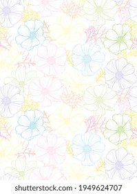 Elegant seamless pattern with cosmos flowers, design elements. Floral  pattern for invitations, cards, print, gift wrap, manufacturing, textile, fabric, wallpapers