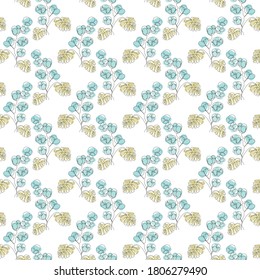 Diseño elegante y sin fisuras con elementos de diseño de algodón y monstera. Patrón floral para invitaciones, tarjetas, impresiones, envoltura de regalo, manufactura, textiles, tela, papel pintado. Estilo de arte de línea continuo