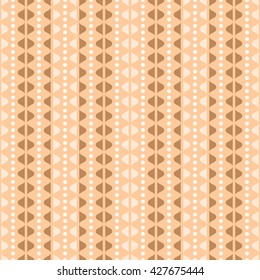 Elegant seamless pattern in country style. Vertical rows of undulating shapes and small circles. Cute ornament in orange, brown, white colors. Vector illustration for various creative projects