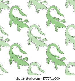 Elegantes, nahtloses Muster mit Krokodilen, Designelementen. Reptilel Muster für Einladungen, Karten, Druck, Geschenkverpackung, Herstellung, Textilien, Gewebe, Wallpaper. Kunststil mit kontinuierlicher Linie