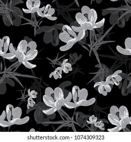 Elegant seamless pattern with crocus flowers, design elements. Floral  pattern for invitations, cards, print, gift wrap, manufacturing, textile, fabric, wallpapers