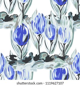 Elegant seamless pattern with crocus flowers, design elements. Floral  pattern for invitations, cards, print, gift wrap, manufacturing, textile, fabric, wallpapers