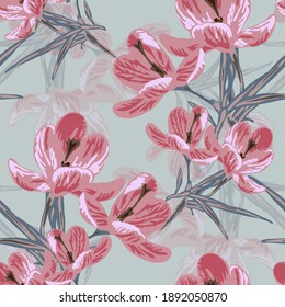 Elegant seamless pattern with crocus flowers, design elements. Floral  pattern for invitations, cards, print, gift wrap, manufacturing, textile, fabric, wallpapers