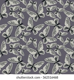Elegant seamless pattern with cute butterflies on purple background can be used for linen tile, wallpaper, design fabric and more creative designs.