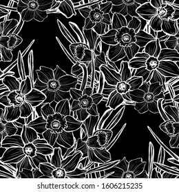 Elegant seamless pattern with daffodil flowers, design elements. Floral  pattern for invitations, cards, print, gift wrap, manufacturing, textile, fabric, wallpapers