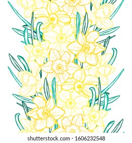 Elegant seamless pattern with daffodil flowers, design elements. Floral  pattern for invitations, cards, print, gift wrap, manufacturing, textile, fabric, wallpapers