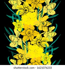 Elegant seamless pattern with daffodil flowers, design elements. Floral  pattern for invitations, cards, print, gift wrap, manufacturing, textile, fabric, wallpapers