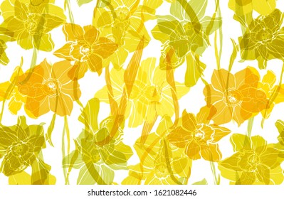 Elegant seamless pattern with daffodil flowers, design elements. Floral  pattern for invitations, cards, print, gift wrap, manufacturing, textile, fabric, wallpapers