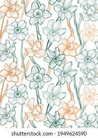 Elegante y sin fisuras con flores daffodil, elementos de diseño. Patrón floral para invitaciones, tarjetas, impresiones, envolturas de regalo, manufactura, textiles, tejidos, papeles pintados