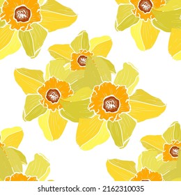 Elegante y sin fisuras con flores daffodil, elementos de diseño. Patrón floral para invitaciones, tarjetas, impresiones, envolturas de regalo, manufactura, textiles, tejidos, papeles pintados