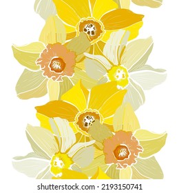 Elegant seamless pattern with daffodil, narcissus flowers, design elements. Floral  pattern for invitations, cards, print, gift wrap, manufacturing, textile, fabric, wallpapers