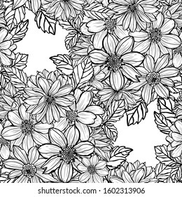 Elegant seamless pattern with dahlia flowers, design elements. Floral  pattern for invitations, cards, print, gift wrap, manufacturing, textile, fabric, wallpapers