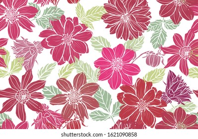 Elegant seamless pattern with dahlia flowers, design elements. Floral  pattern for invitations, cards, print, gift wrap, manufacturing, textile, fabric, wallpapers