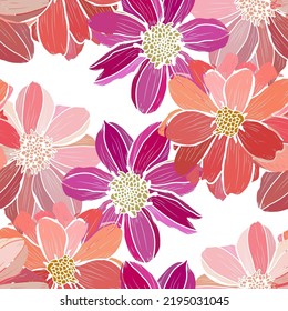 Elegant seamless pattern with dahlia flowers, design elements. Floral  pattern for invitations, cards, print, gift wrap, manufacturing, textile, fabric, wallpapers