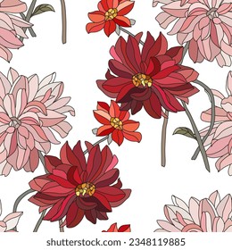 Elegant seamless pattern with dahlia flowers, design elements. Floral  pattern for invitations, cards, print, gift wrap, manufacturing, textile, fabric, wallpapers