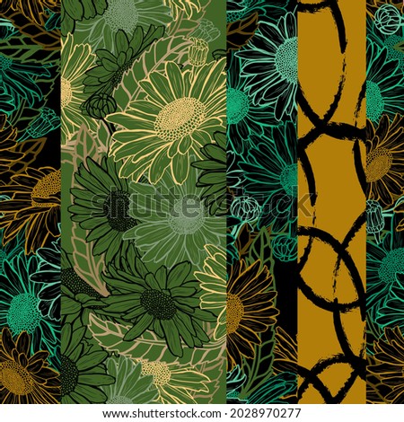 Elegant seamless pattern with daisy chamomile flowers, design elements. Floral  pattern for invitations, cards, print, gift wrap, manufacturing, textile, fabric, wallpapers