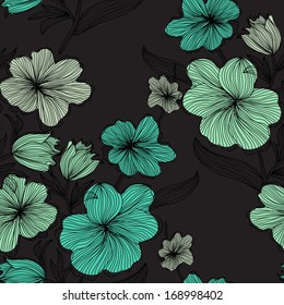 elegant seamless pattern with decorative blue flowers, design element