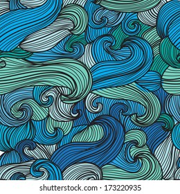 elegant seamless pattern with decorative blue waves, design element