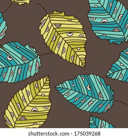 elegant seamless pattern with decorative blue and green leaves, design element
