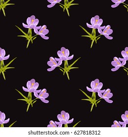 Elegant seamless pattern with decorative crocus flowers in watercolor style, design elements. Floral pattern for wedding invitations, cards, scrapbooking, print, gift wrap, manufacturing. Editable.