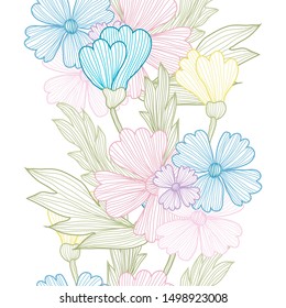 Elegant seamless pattern with decorative flowers, design elements. Floral  pattern for invitations, cards, print, gift wrap, manufacturing, textile, fabric, wallpapers