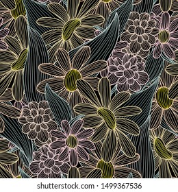 Elegant seamless pattern with decorative flowers, design elements. Floral  pattern for invitations, cards, print, gift wrap, manufacturing, textile, fabric, wallpapers
